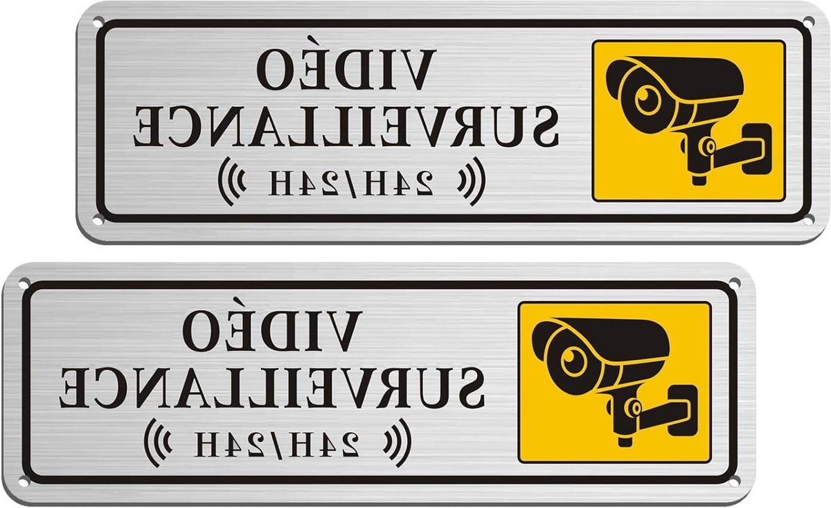 Videobewakingspaneel - Bewakingsbord - Veiligheid Vergroten - UV-inktdruk - 25 x 8 cm - Geborsteld aluminium