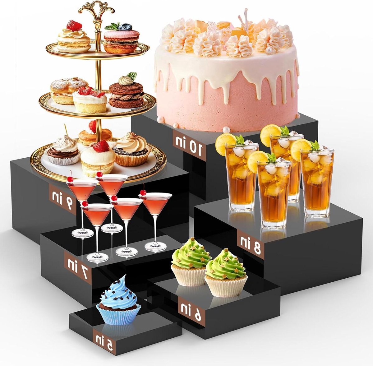 Buffet Risers - Display Stand Plank - Voedsel Presenteren - Holle Bodems - 6 Stuks - Zwart