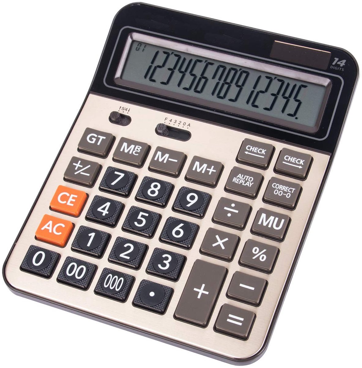 aladdien - Zonne-batterij Calculator - Desktop Business Calculator - Goud - 14 Cijfers - Handig voor Kantoor & Thuis - Model KA06