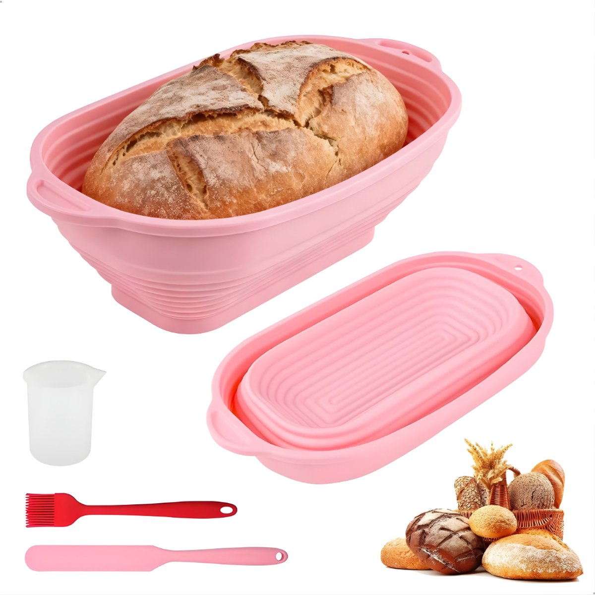 REN® Rijsmand - Rijsmandje Broodbakken - Banneton - Rijsmandje Ovaal - Roze - 10cm x 10cm x 10cm