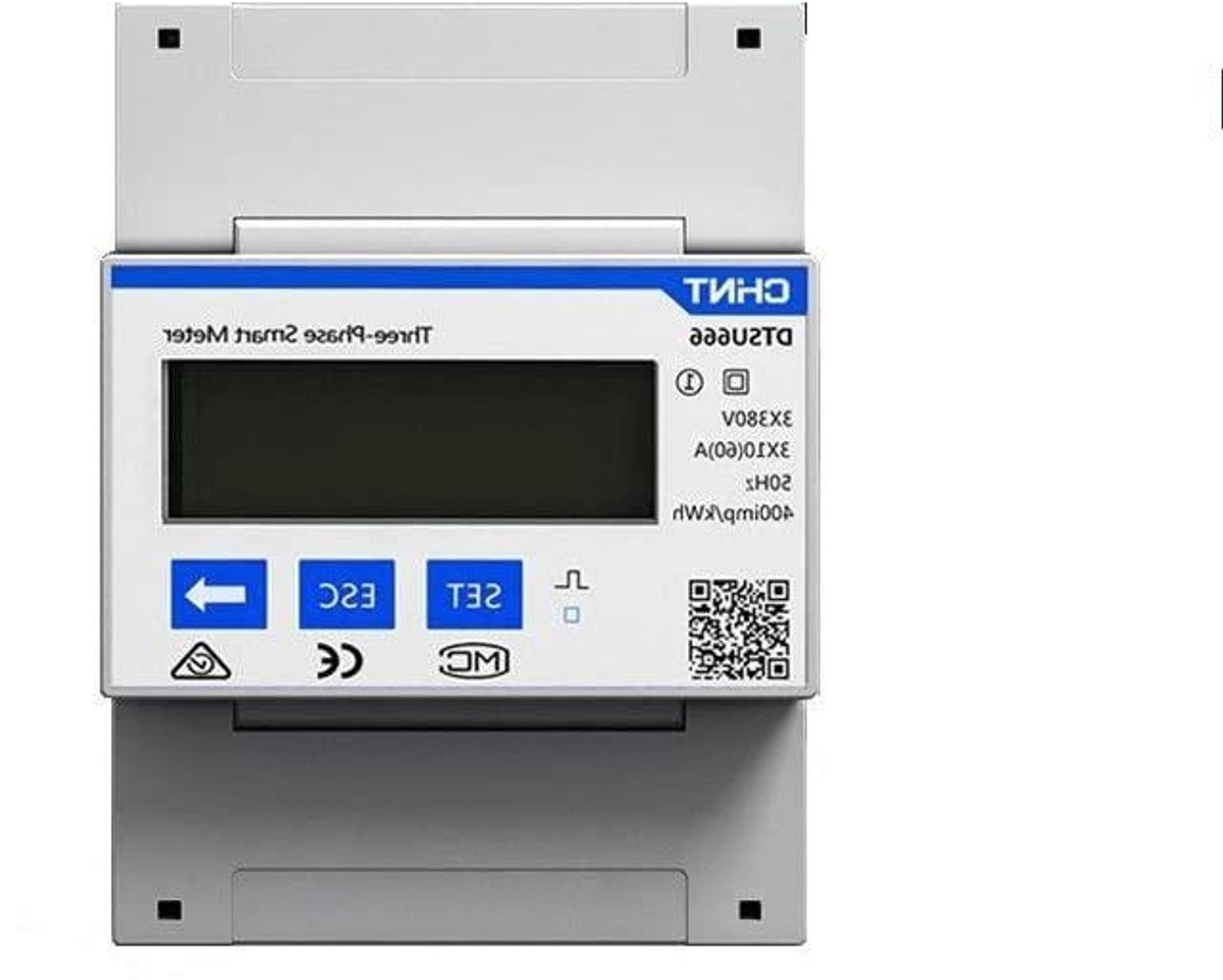 Energiemeter Driefasig - Slimme Meter PV - Zonne-energie Meten - MID Gecertificeerd - 3x 100A - Grijs