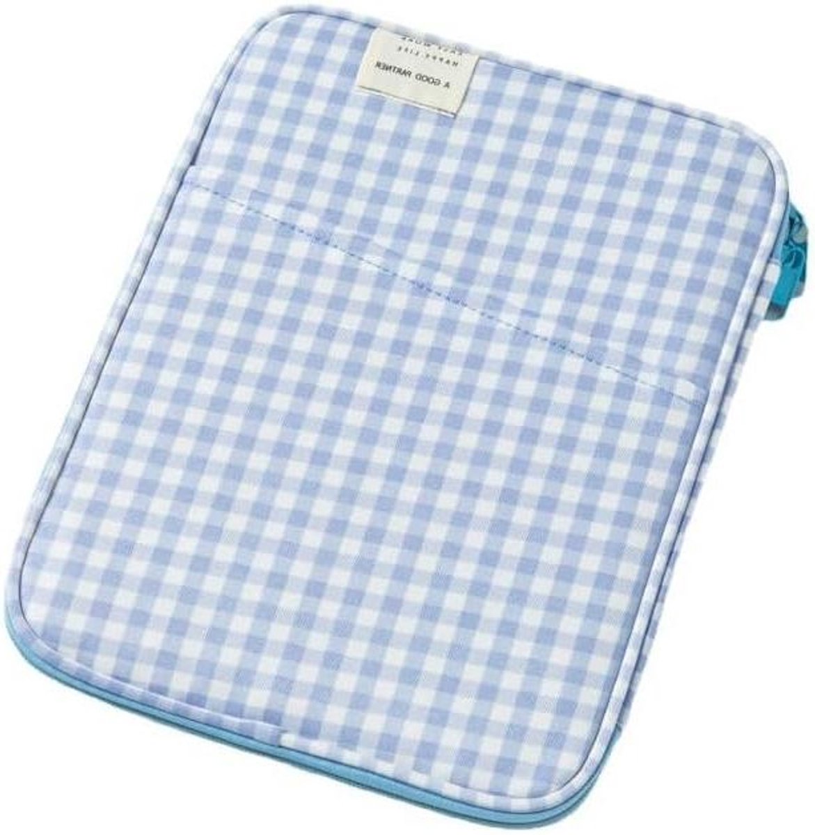 Laptophoes Gingham - Laptoptas Sleeve - Bescherming Laptop - Pluizig Oppervlak - 35 cm - Blauw