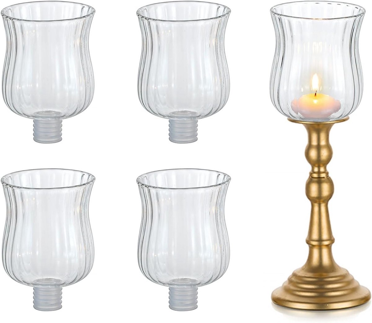 Set van 5 Teelichthouders van Glas met Rubberring voor Kandelaar - Duidelijke Glazen Theelichthouders voor Kaarsen en Chandelier Decoratie