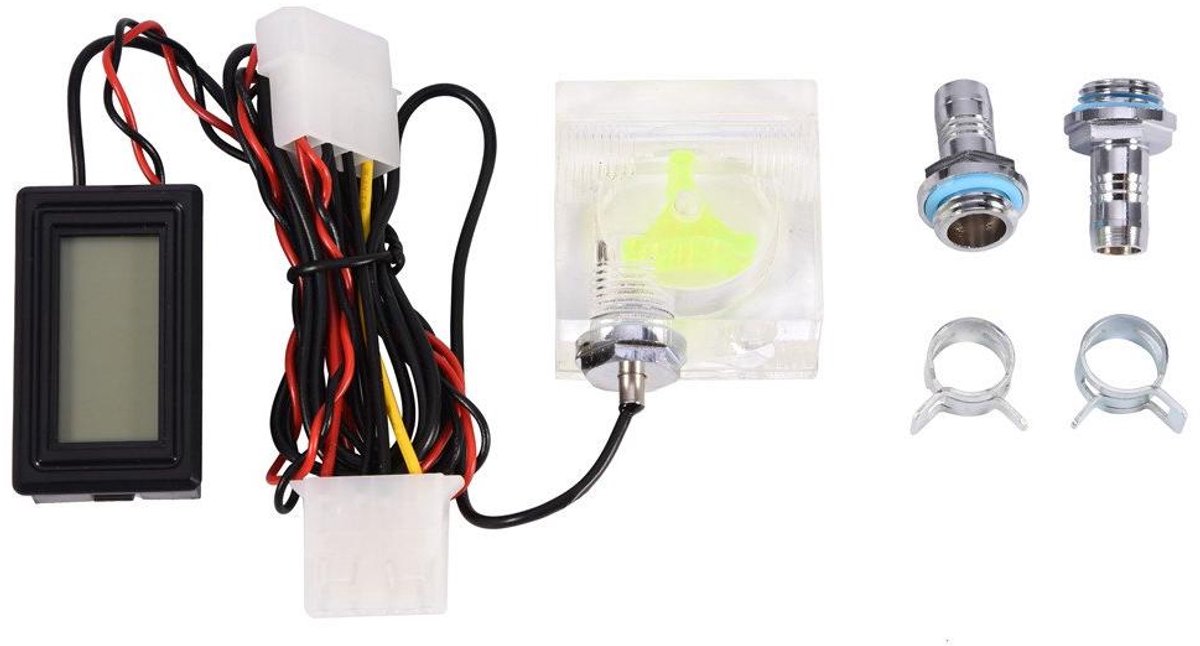 PC Waterkoeling Kit - Thermometer Stroommeter - Systeem Bewaken - 3-weg Stroommeter - 4x8 cm Paneel - Zwart
