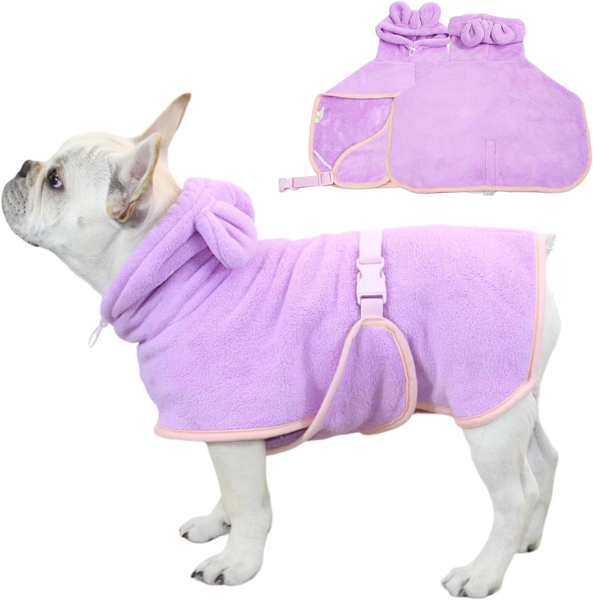 Huisdierbadjas Hond Kat - Hondenbadjas Kattenbadjas - Huisdier Drogen - Met Capuchon Schattig - Maat L - Paars