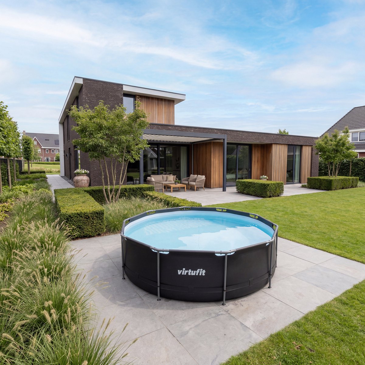 VirtuFit Rond Zwembad Ø366 x 100 cm - Opzetzwembad - Duurzaam & Veilig Stalen Frame - Antraciet — afbeelding 7