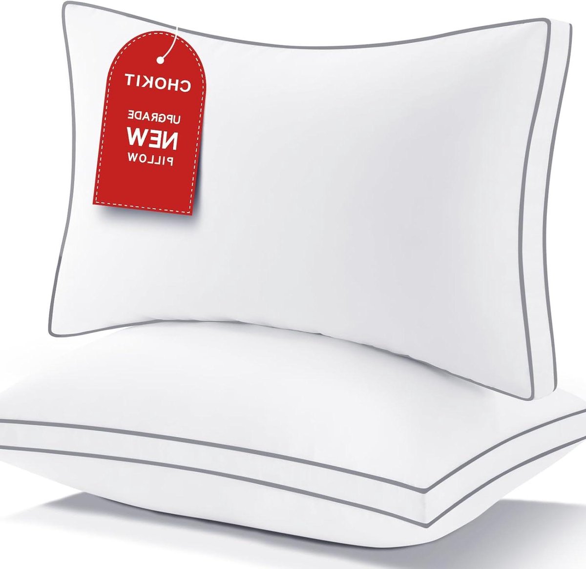 Kingsize Kussens Set - Bedkussens Pluizig - Comfortabel Slapen - 7D Donzen Alternatief - 20" x 34" - Grijze Rand