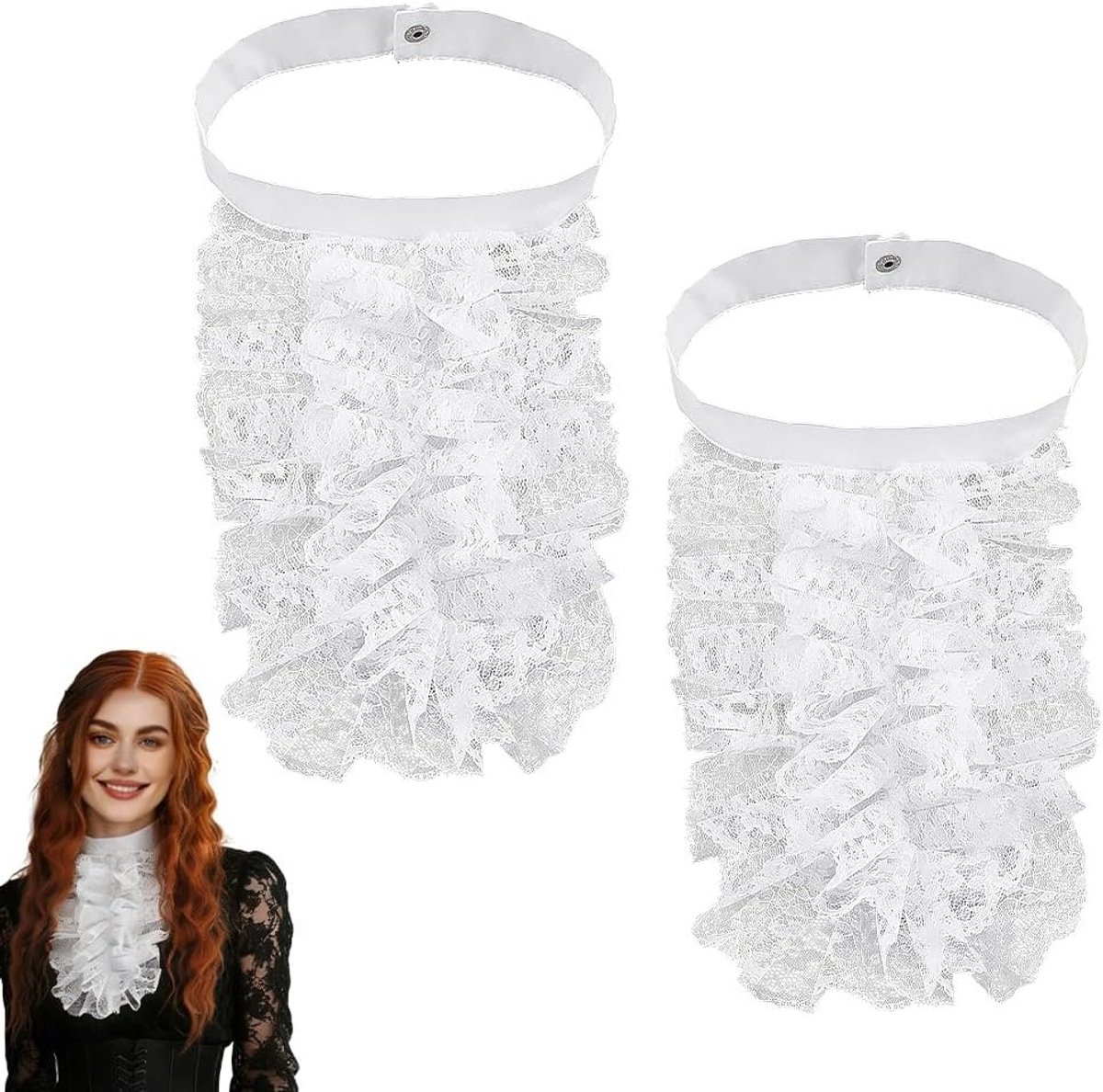 Set van 2 Rimpelrokken met Verwijderbare Kraag van Polyester, Piratenkostuum Accessoires voor Historische Victoriaanse Rollenspellen en Renaissance Festivals, 240 x 425 mm