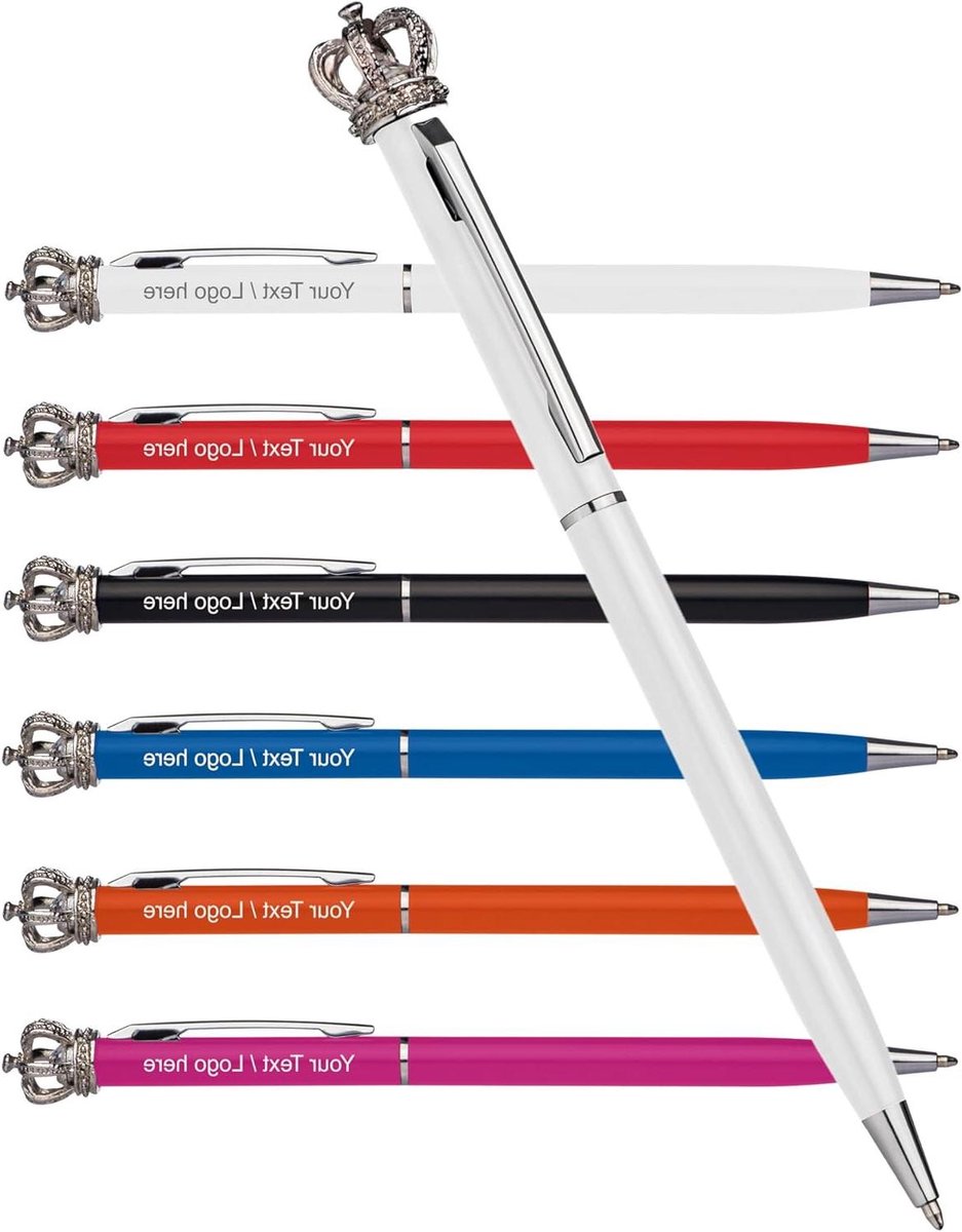 Slanke metalen balpen - Gegraveerde pen - Persoonlijk cadeau - Met kroon detail - Medium punt - Metaal