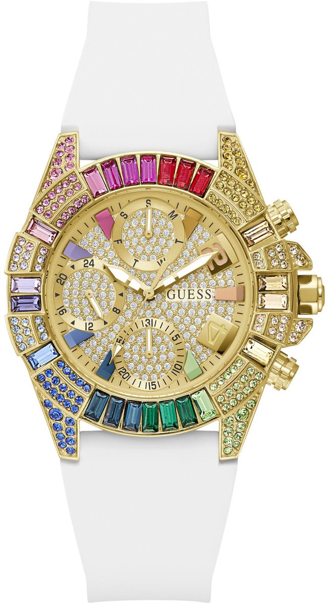 Guess True Quartz Analoog Horloge Wit Kast Gemaakt Van 100% Roestvrij Staal En Een Armband Van 100% Siliconen 39 GW1047L2