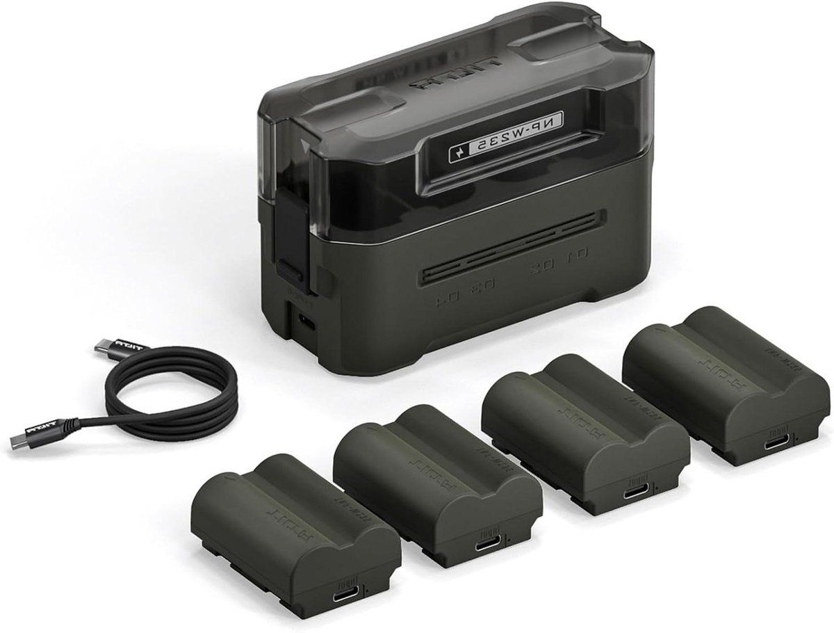 Batterij Oplader Set - Camera Batterijen - Vier Batterijen Opladen - Snelladen 45W USB-C - 4x 2400 mAh - Zwart
