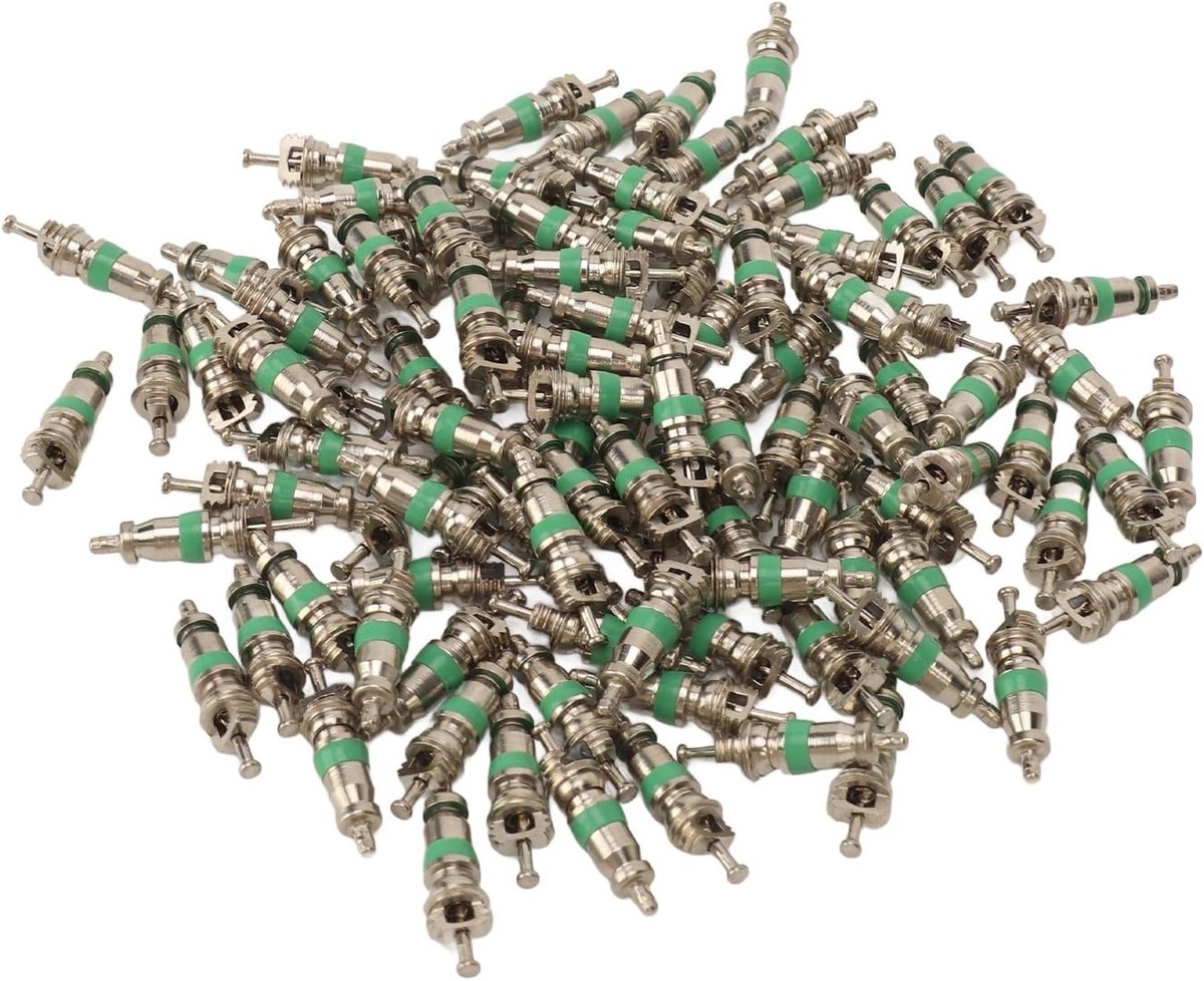 100 Stuks Ventielkernen voor Airconditioning, Inclusief Groene Rubber Ring, Perfect voor Auto Airco en Koelsystemen