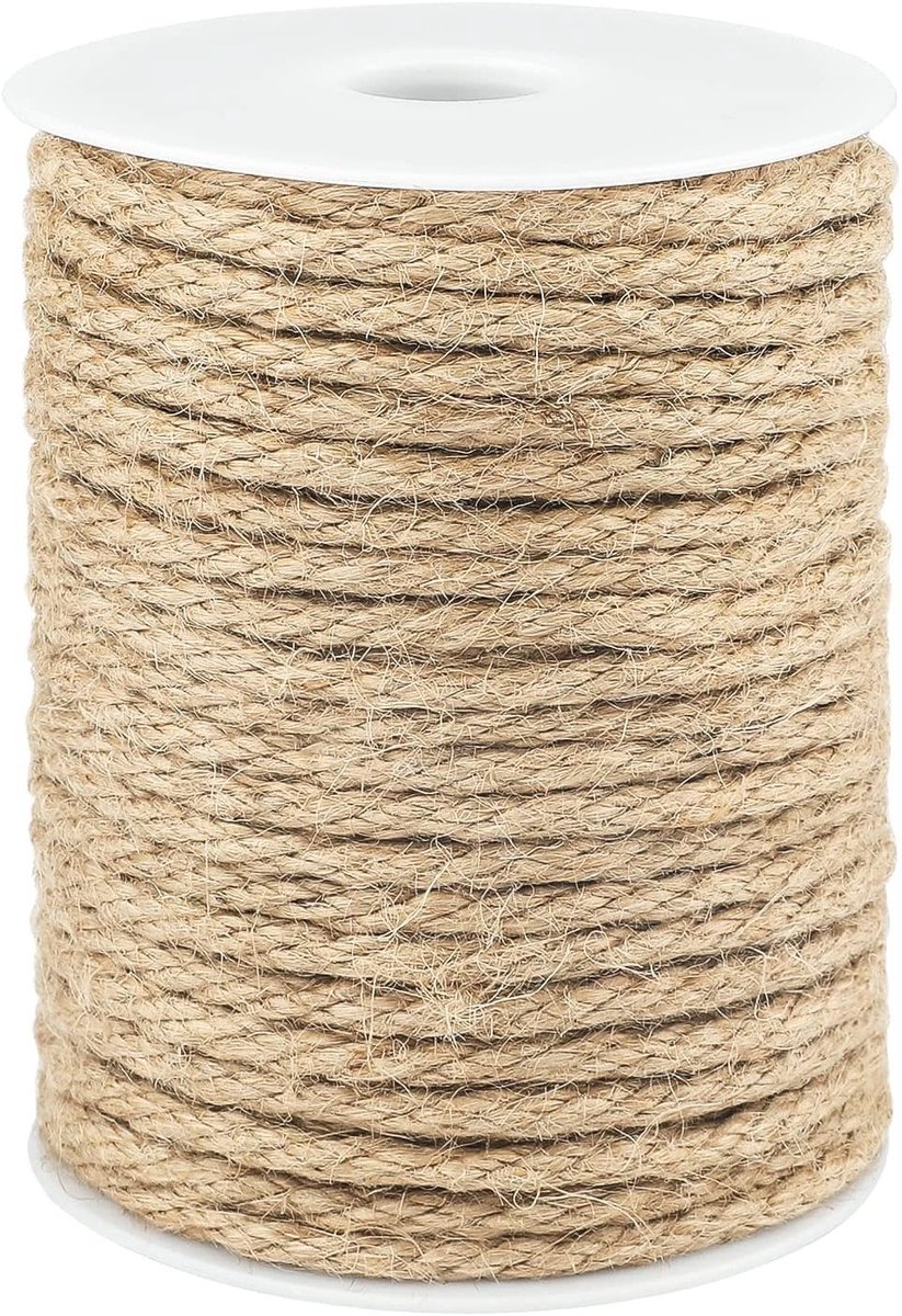 6mm Dikke Jute Touw, 30m Natuurlijk Jute Touw voor DIY Kattenkrabpaal, Tuinieren en Creatieve Decoratie