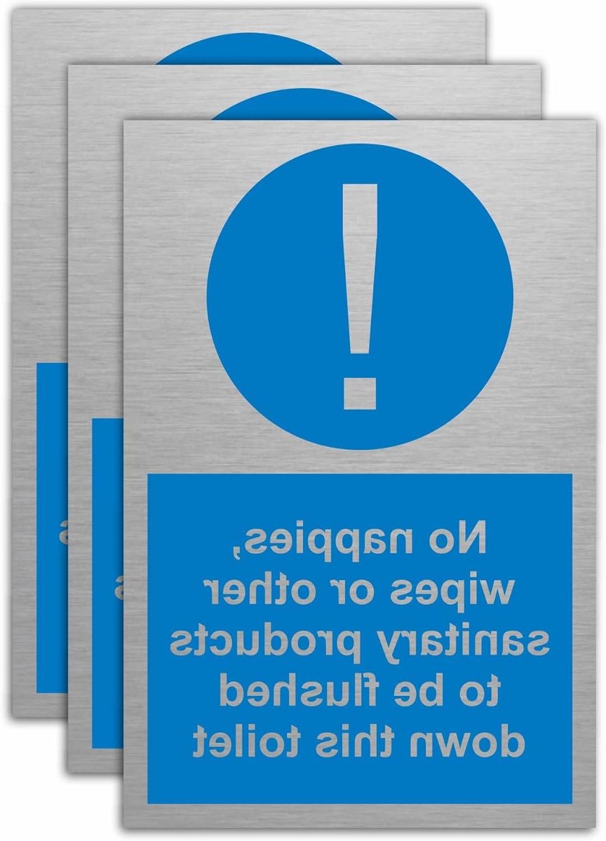 Aluminium Toiletbordje - Sanitairbord Waarschuwing - Toilet Verstopping Voorkomen - Zelfklevend Duurzaam - 100 x 150 mm - Zilver