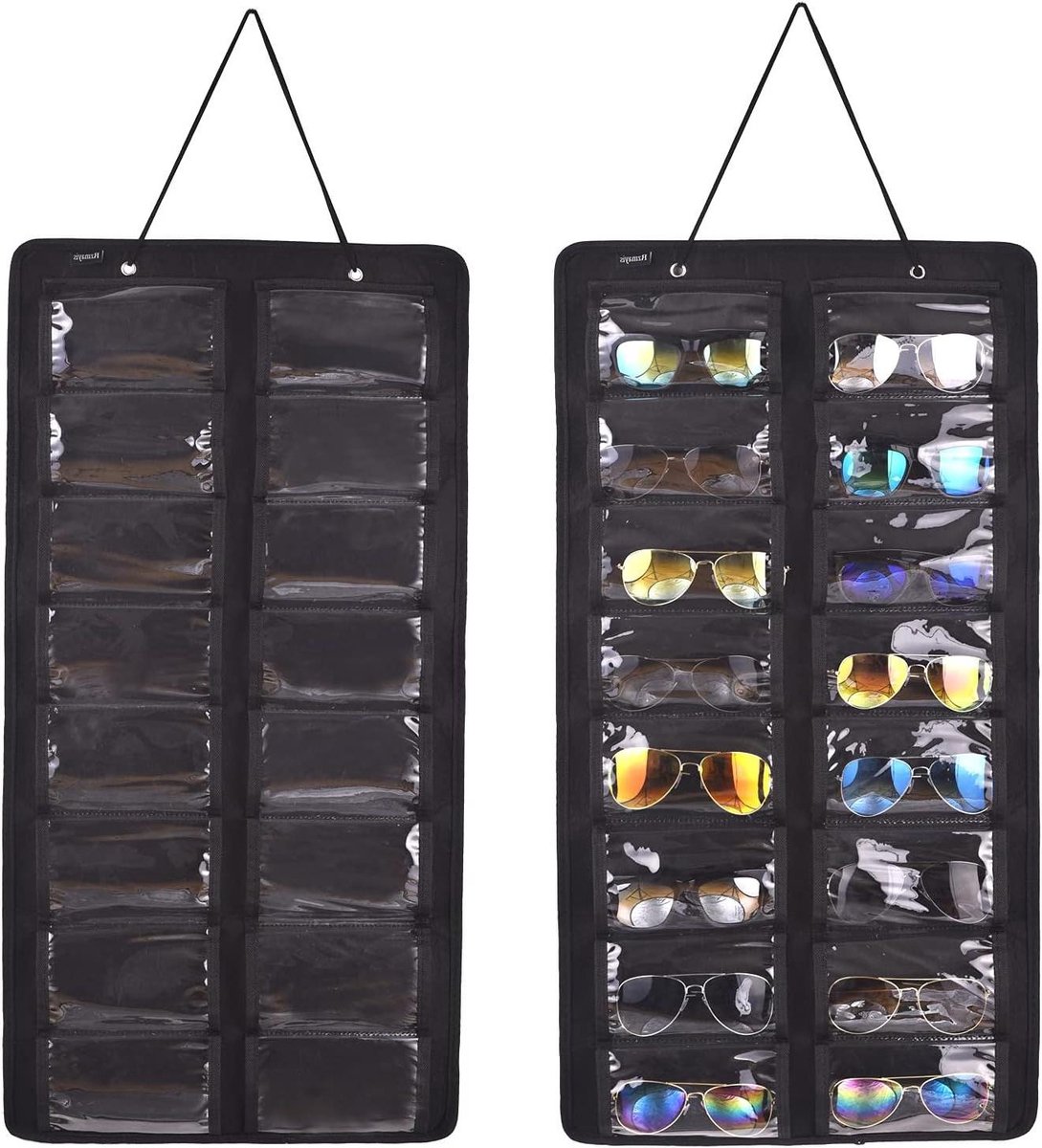 Zonnebrillenorganizer - Brillenhouder - Zonnebrillen Opbergen - Transparant PVC Venster - 40.6 x 78.7 cm - Zwart