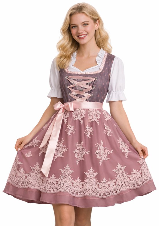 Dirndl Sophie 3 delig Volwassenen Vrouwen Roze Oktoberfest Maat L