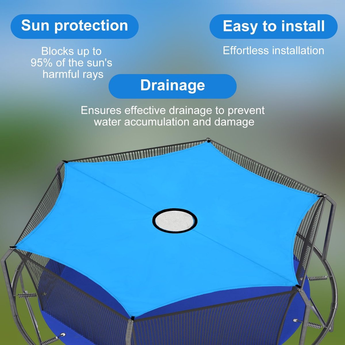 Trampoline Luifel - Trampoline Scherm - Bescherming tegen zon - Dubbellaags materiaal - 2.44 m diameter - Blauw