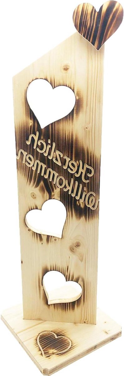 Houten Welkom Bord - Deurbord Hout - Entree Verfraaien - Speciale Brandgravure - 79 x 20 cm - Gevlamd