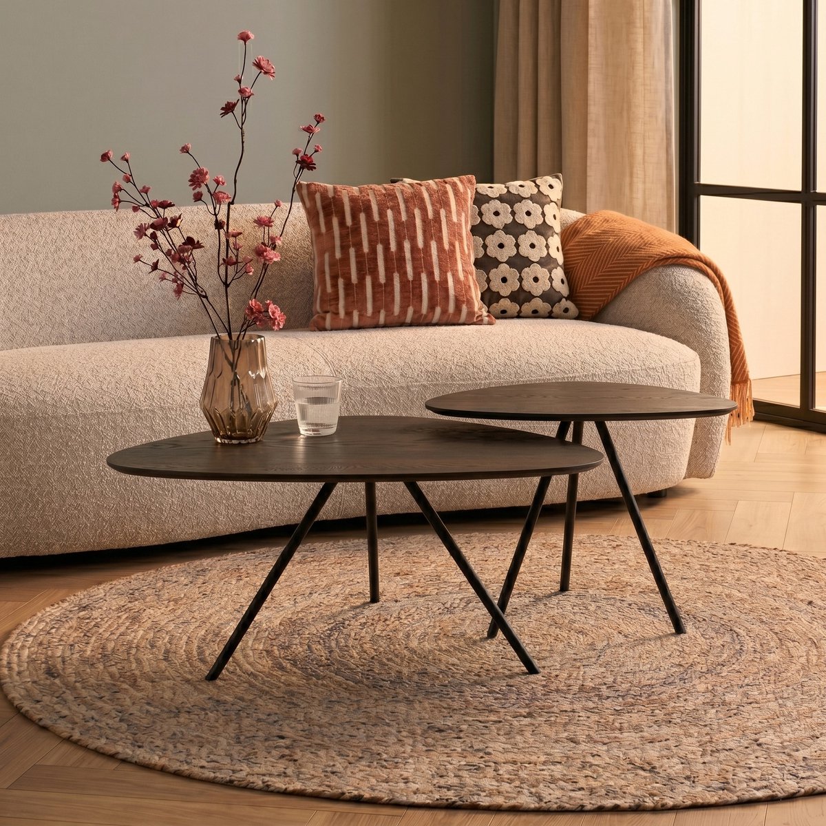 Varo Salontafel set - Bruin Eikenhout & Zwart Metaal - Modern Design 2-delig