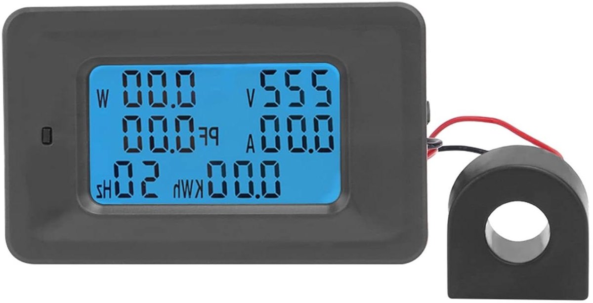 LCD Spanningsmeter - Stroommeter Monitor - Energie Meten - 6-in-1 Functies - 100A 250V - Zwart