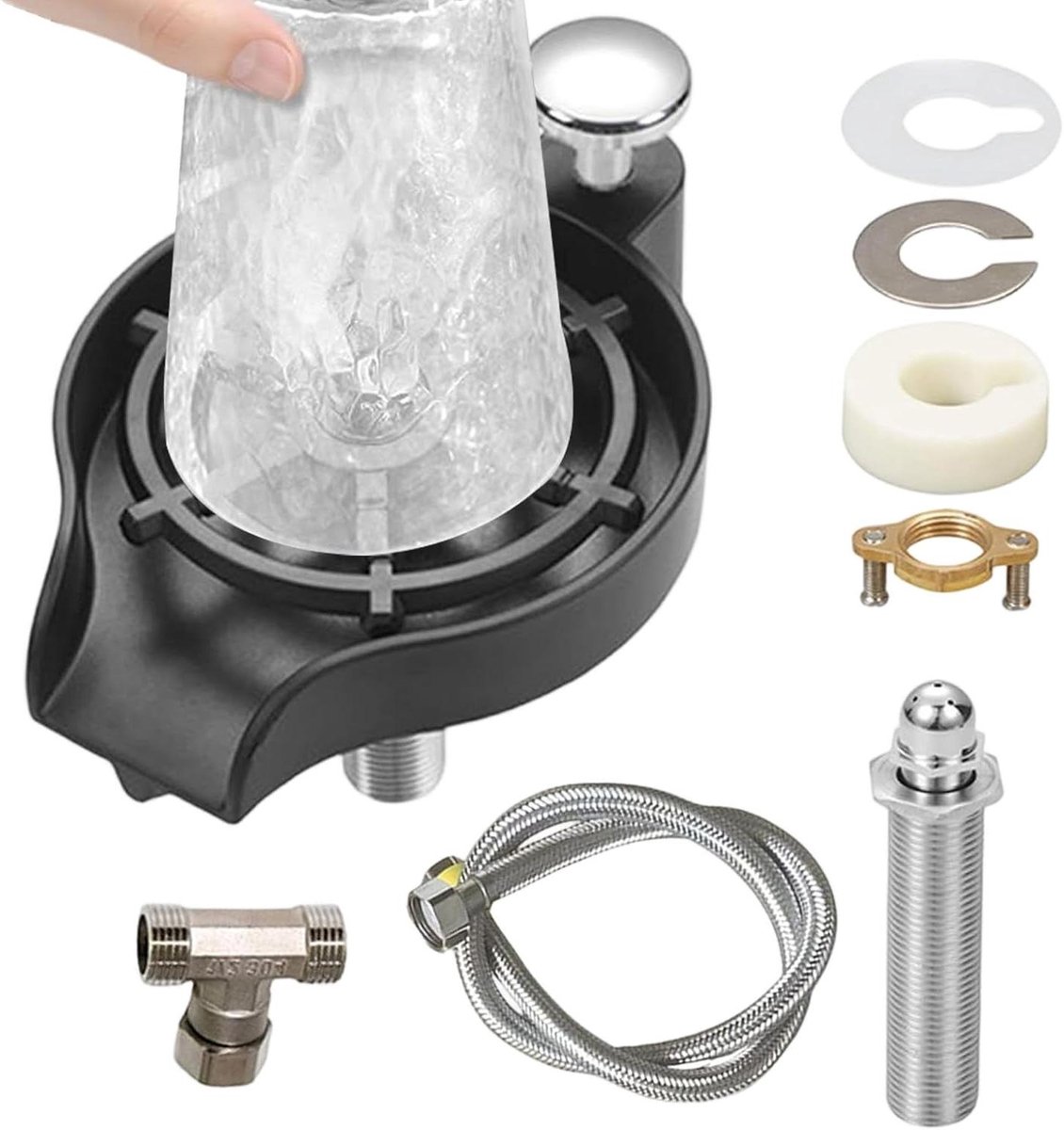 Glasspoeler - Flesreiniger - Efficiënt Schoonmaken - Krachtige waterstralen - 17cm Hoogte - Zwart