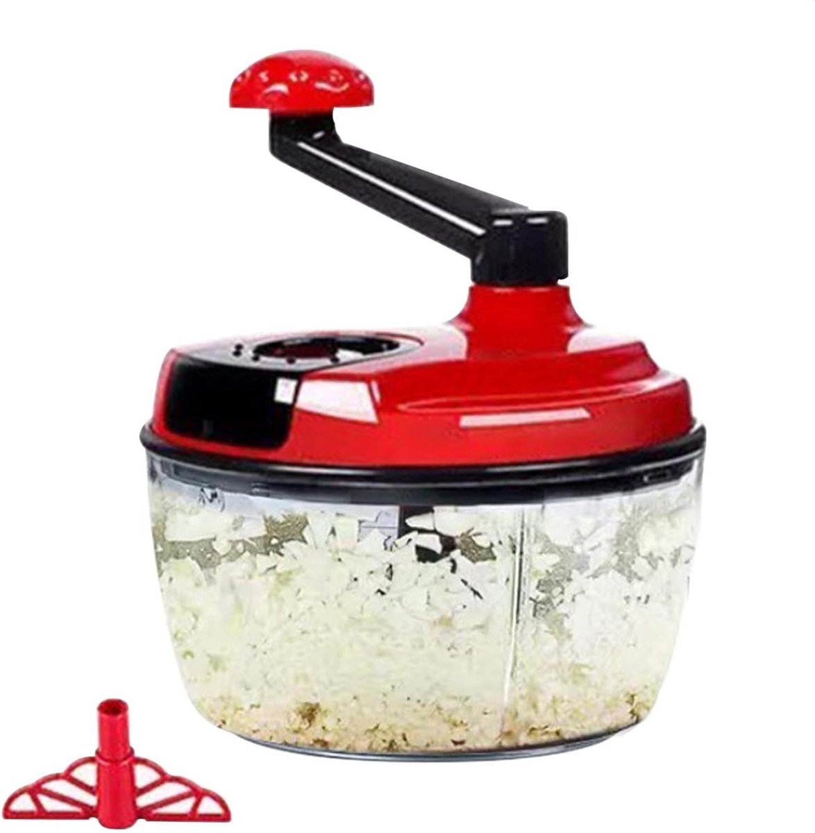 Handmatige Keukenmachine - Voedselhakker - Voedsel Bereiden - Inklapbare Zwengel - 18.5 cm Hoogte - Rood