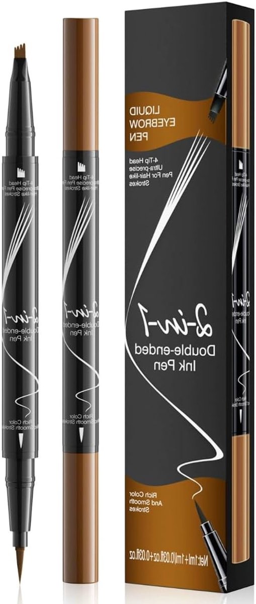 2-in-1 Oogbrauwpen en Vloeibare Oogbrauwpotlood met 2 Puntjes, Waterproof en Langdurige Oogbrauw Make-up voor Perfecte Vormgeving