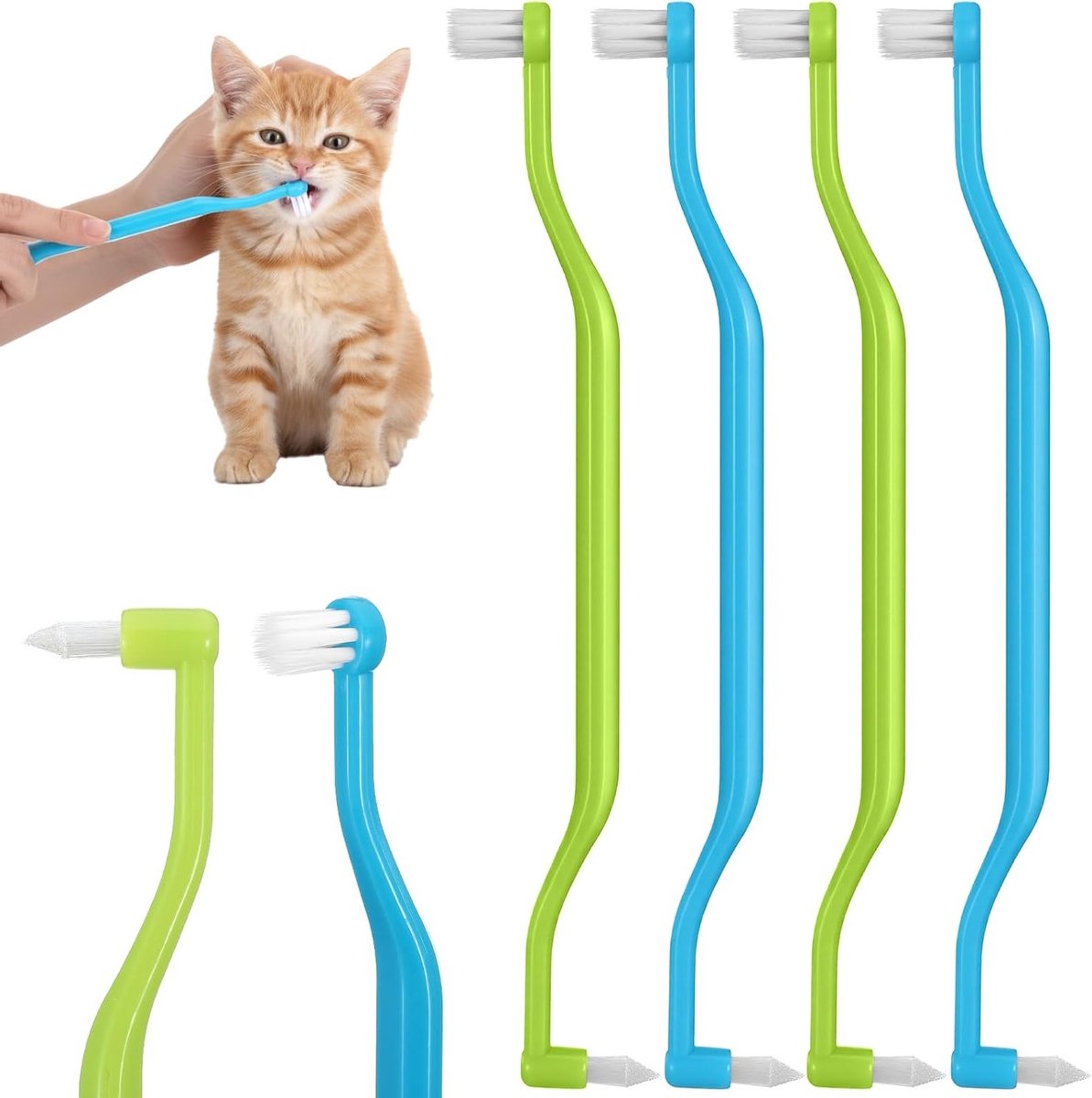 Set van 4 Ronde Tandenborstels voor Kleine Honden, Zachte Tandenborstels met Micro Borstelkop, Tandheelkundige Zorg voor Honden en Katten