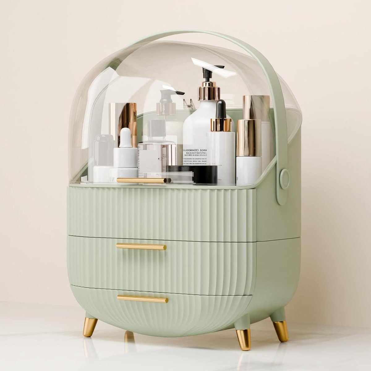 Make-up organizer - Cosmetica opberger - Schoonheidsroutine stroomlijnen - Met deksel en laden - Groot formaat - Lichtgroen