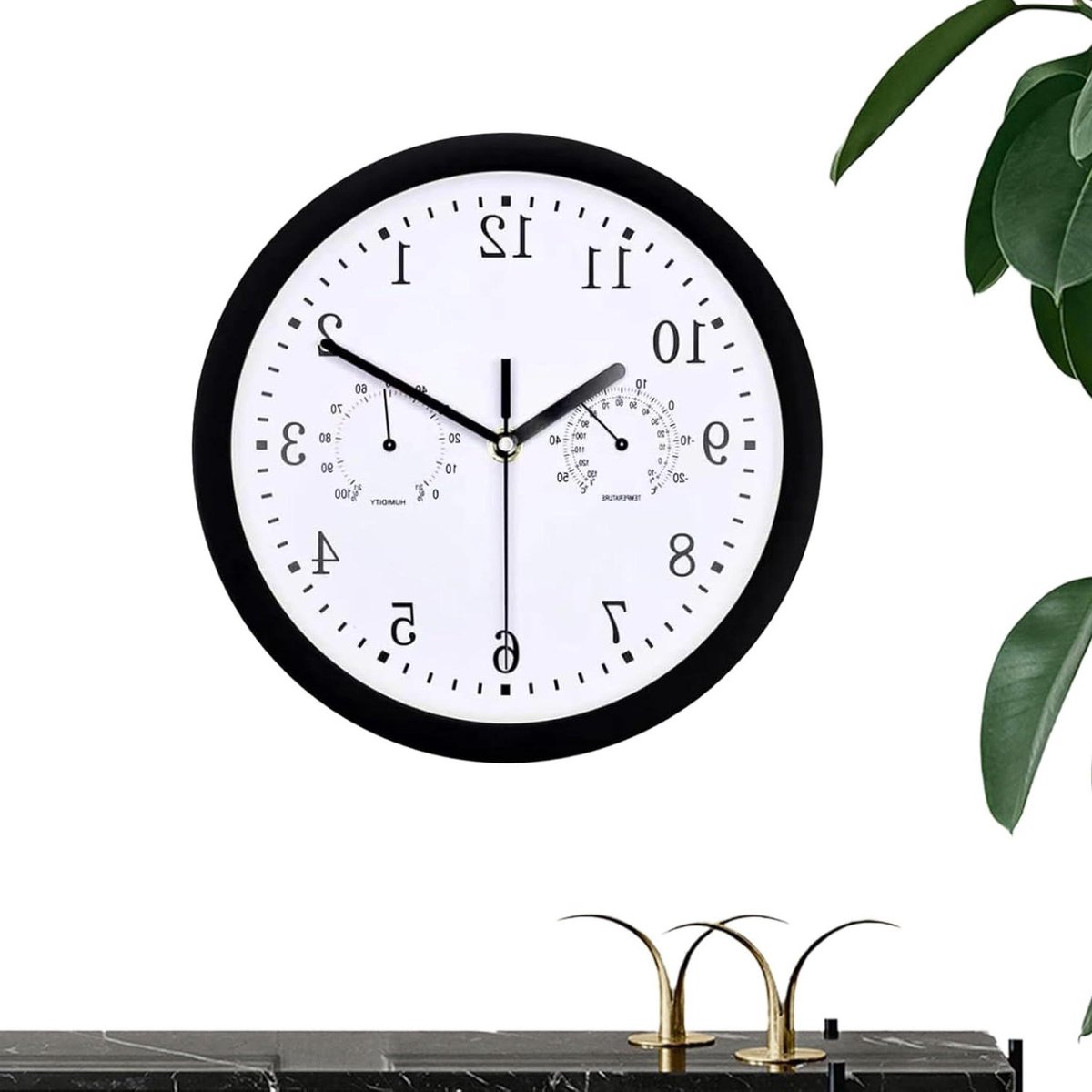 Buitenklok Hygrometer - Decoratieve Wandklok - Terras Decoratie - Weerbestendig Ontwerp - Diameter 10 Inch - Zwart