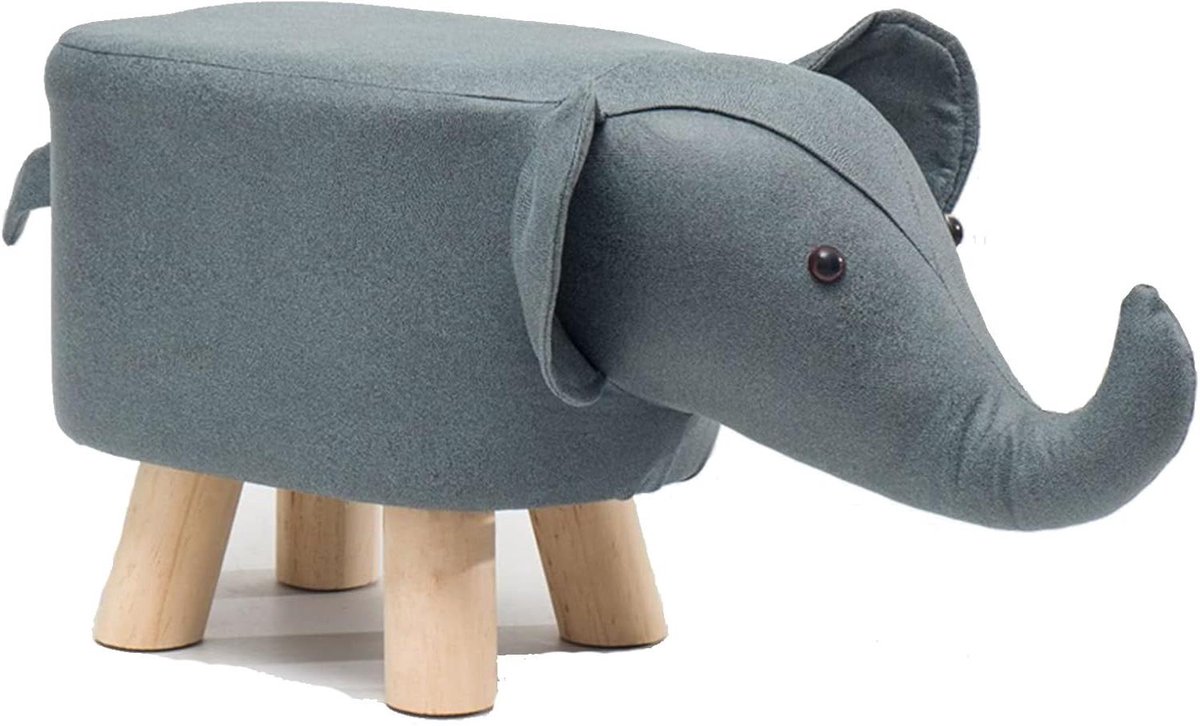 Dieren Poef - Voetenbankje Krukje - Kinderkamer Decoratie - Zacht Kunstleer - 30x23x30cm - Olifant