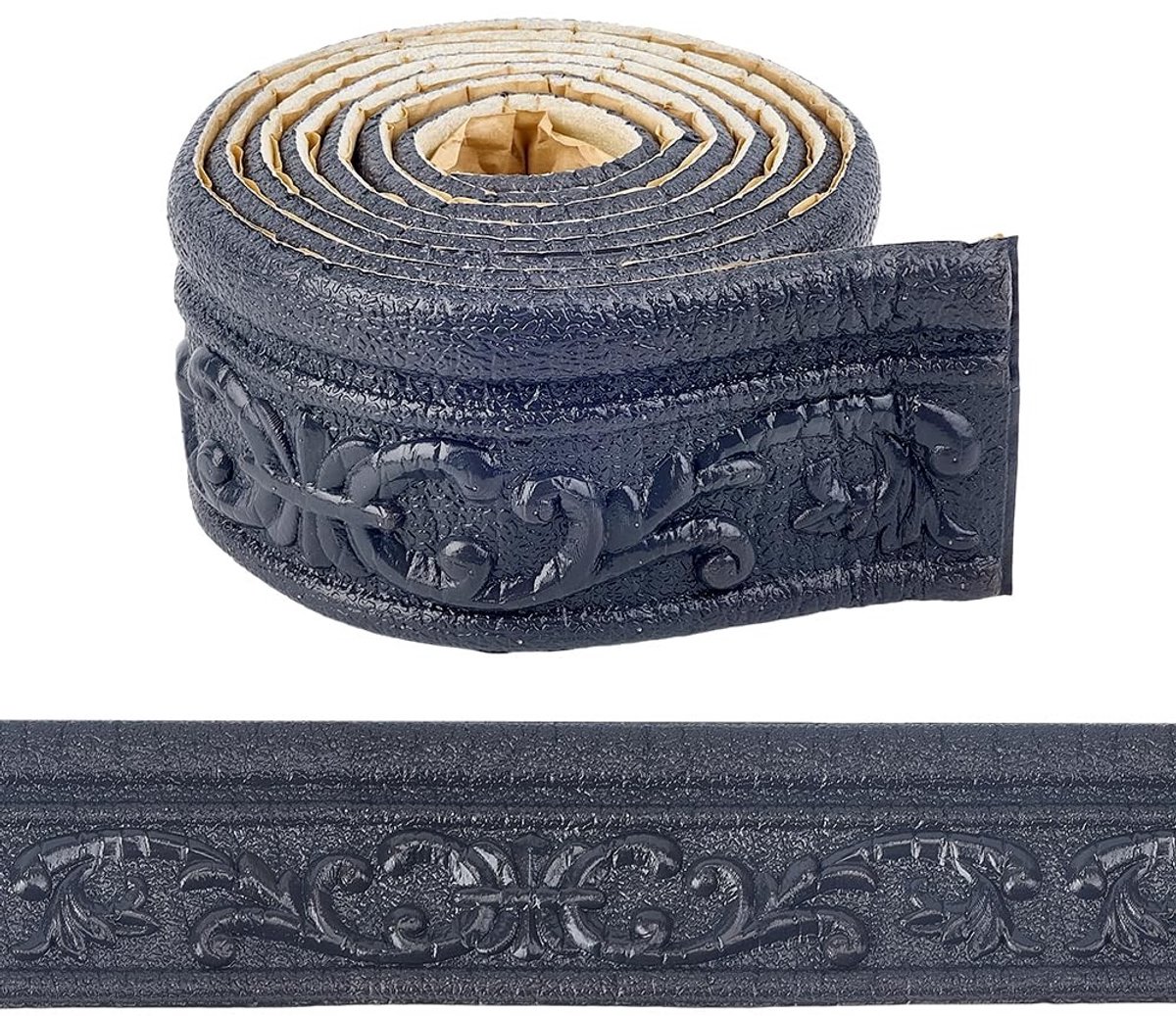 aladdien - Skirting Board Trim - Zelfklevend - Grijs Zwart - 90 x 3 inch - 3D Wandafwerking - Geschikt voor muren - Kleur grijs zwart