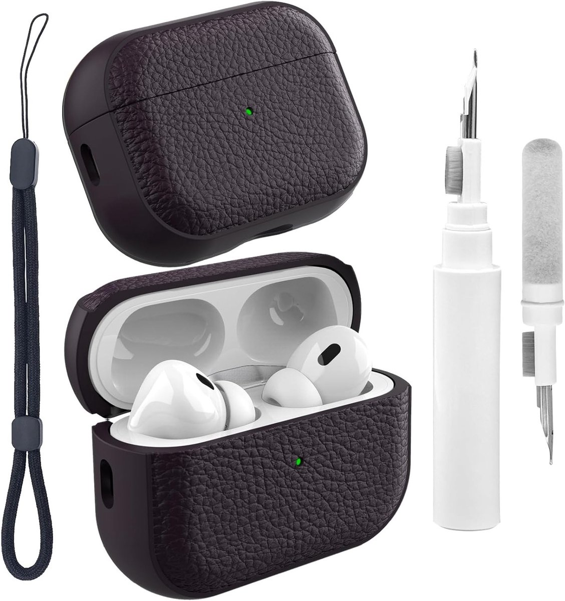 Beschermende TPU Hoes met Handriem en Reinigingsset voor AirPods Pro 2 - Paarse Textuur Design en Duurzame Bescherming