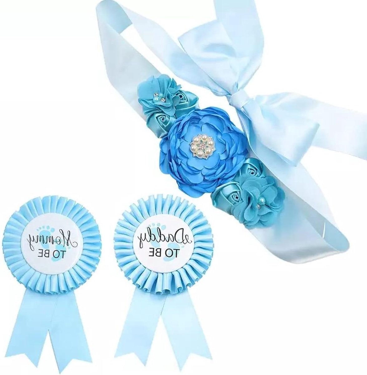 Moederschap Sjerp Set - Papa en Mama - Babyborrel Vieren - Lichtblauwe Babyvoetjes - 32 x 4 Inch - Blauw