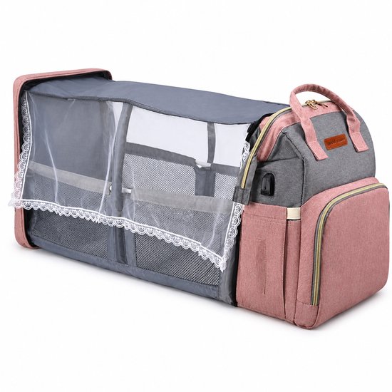 Eurocatch Luiertas rugzak met Babybed - Waterafstotend - Flessenhouder en Kinderwagenhaken - Isoleervak - BPA-vrij - Roze Grijs — afbeelding 2