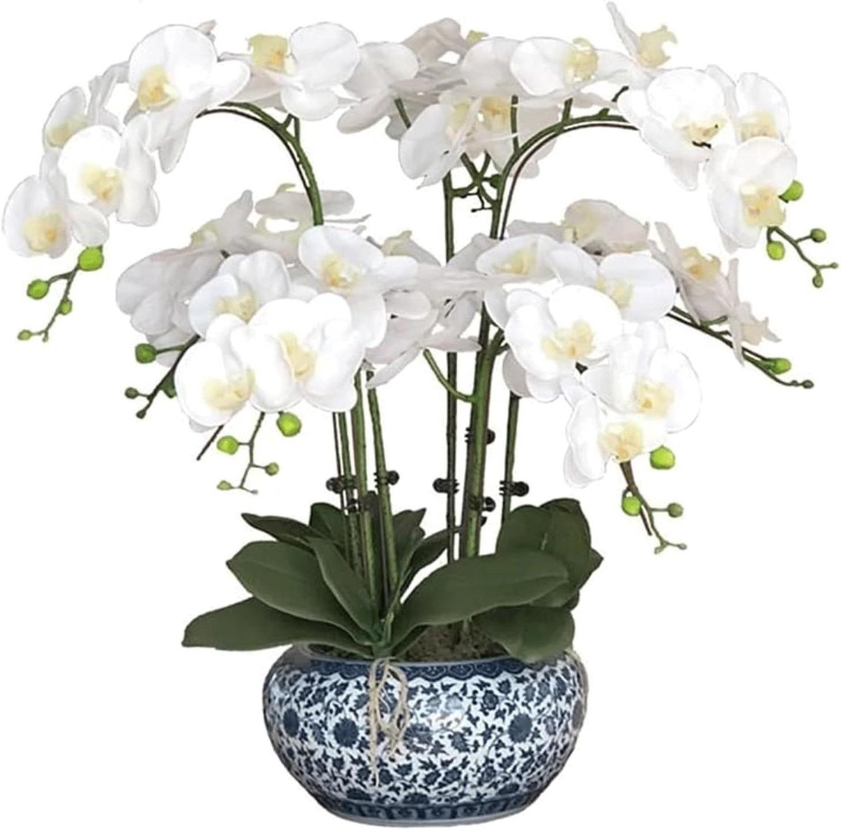 Nepbloemen met vaas - Kunstorchidee set - Woonkamer decoratie - Onderhoudsvrij ontwerp - Keramische vaas - Wit