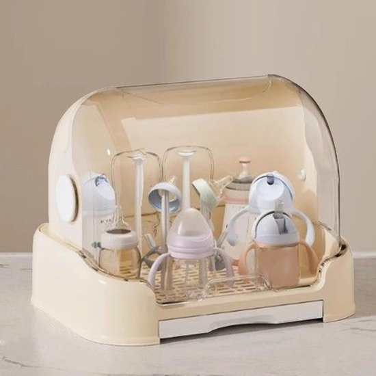 Babyfles Organizer - Flessenhouder Droogrek - Babykamer Opbergen - Stofvrije Deksel - 26 cm Hoog - Romig — afbeelding 4