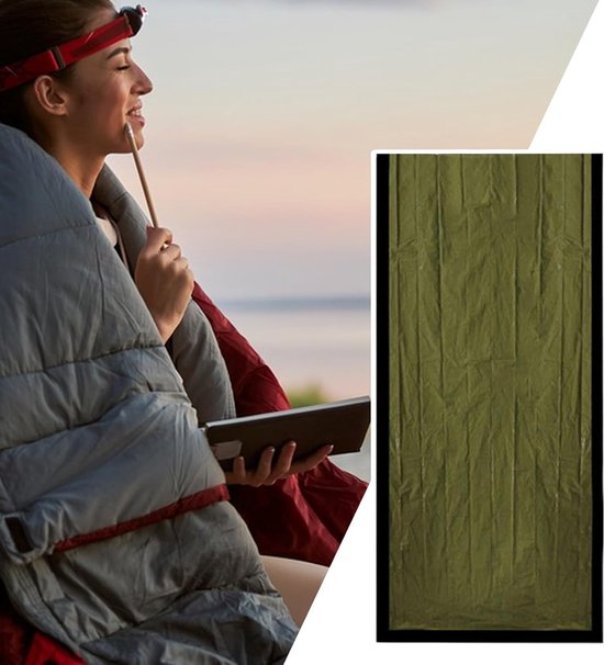 Outdoor Slaapzak - Nooddeken Reisdeken - Kamperen Avontuur - Lichaamswarmte Vasthoudend - 266x91 cm - Groen van OutDoor — afbeelding 5