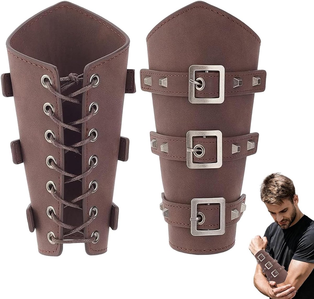 Viking leren armbeschermers voor LARP en cosplay, middeleeuwse kostuumaccessoires, retro ridder stijl