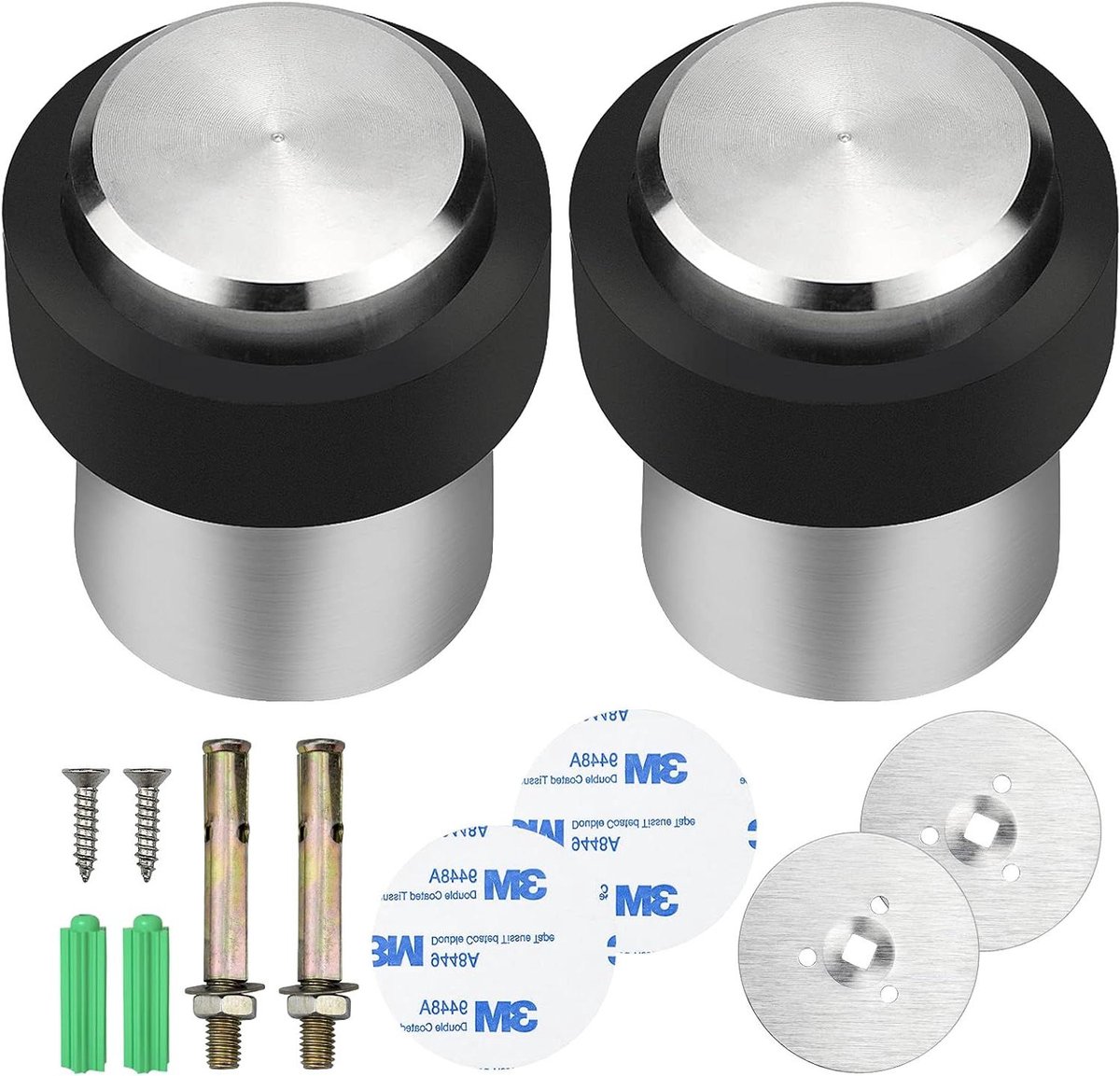Deurstopper Set - Vloer en muur - Deuren beschermen - Roestvrij staal - 2 stuks Ø 32mm - Zilverkleurig