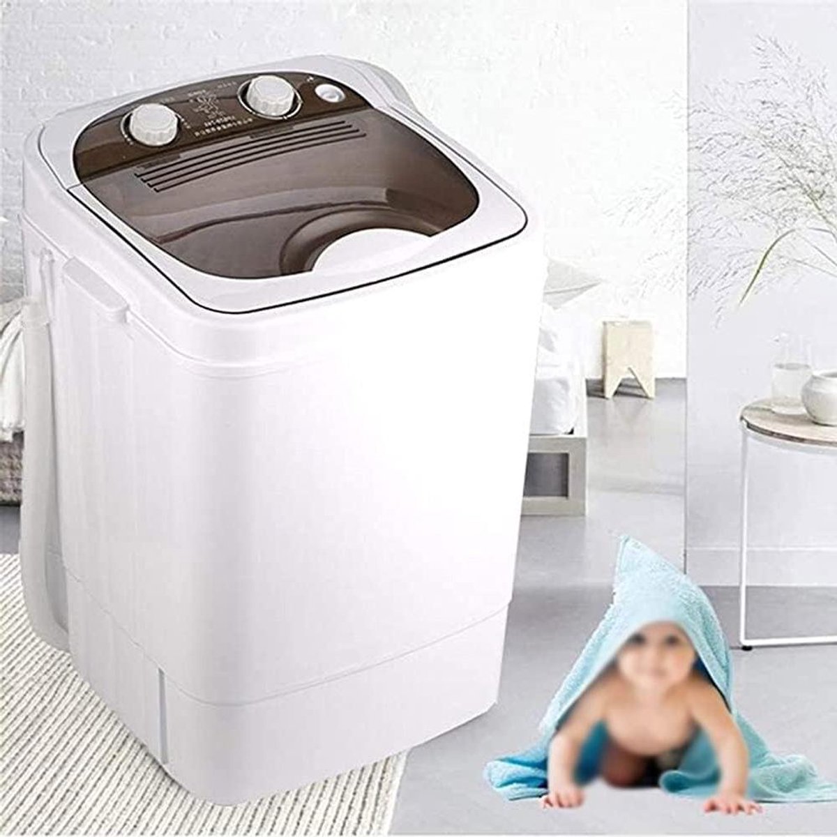 Draagbare Wasmachine - Compacte Wasmachine - Kleine Wasjes - Semi-Automatisch - 7KG Capaciteit - Bruin