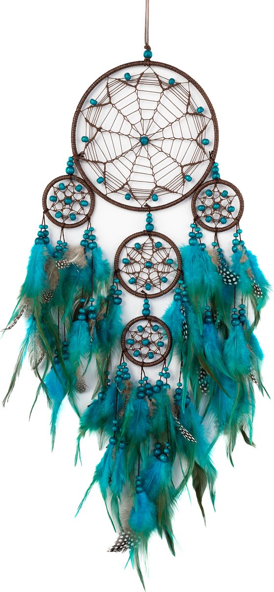 KIMU® Dromenvanger Ster Turquoise - Dreamcatcher Veren Macramé - Bohemian Ibiza Kinderen Boho Babykamer Buiten Kado Meisjeskamer Veertjes Festival