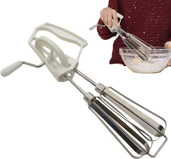 Handslinger Mixer - Eierklopper Garde - Beslag Maken - Dubbele Mengkoppen - 25 cm - Wit — afbeelding 5