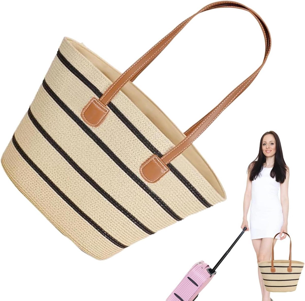Rieten Tas - Stro shopper - Reizen en Ontspanning - Boho stijl - 40x30cm - Natuurlijk