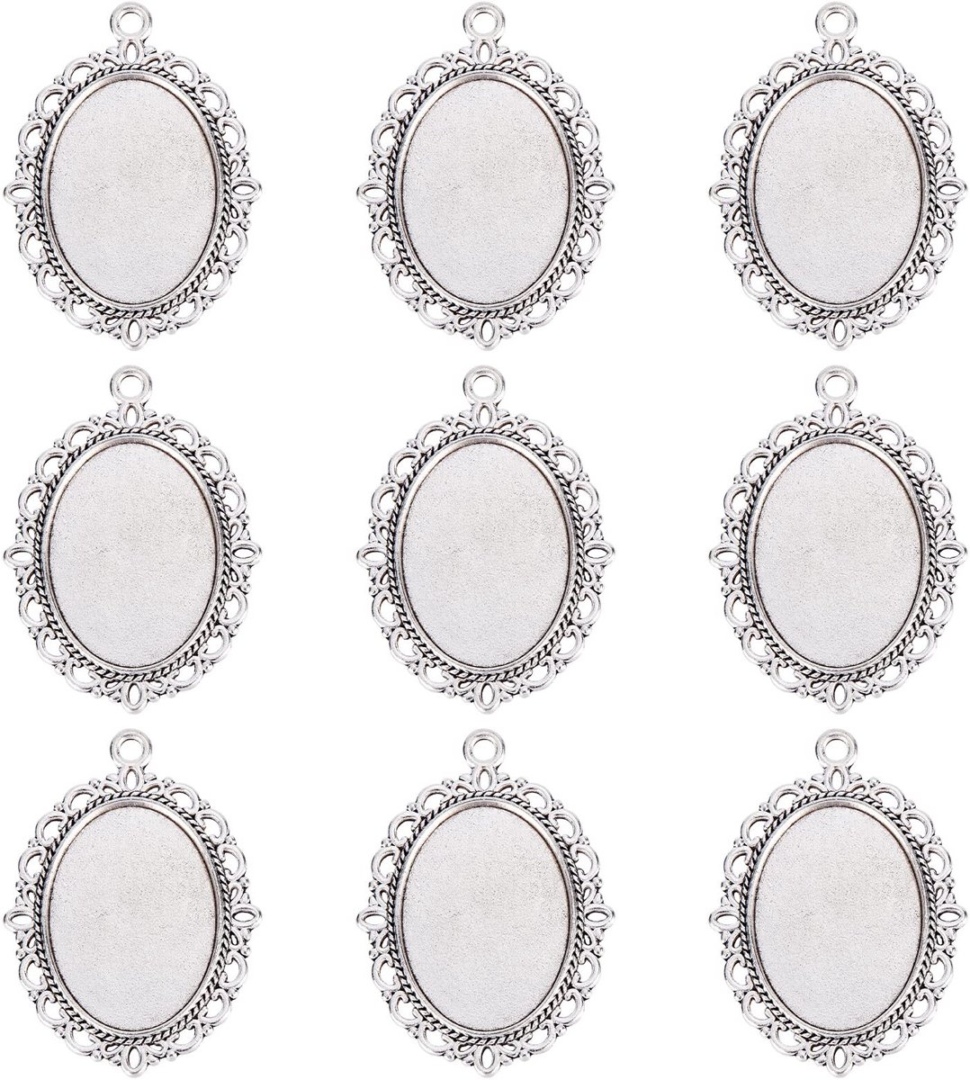 Allecto - PandaHall 10 stuks Tibetaanse stijl ovale hanger - DIY sieraden maken - Antiek zilver - Cabochon-instellingen - Handgemaakte sieraden - G..