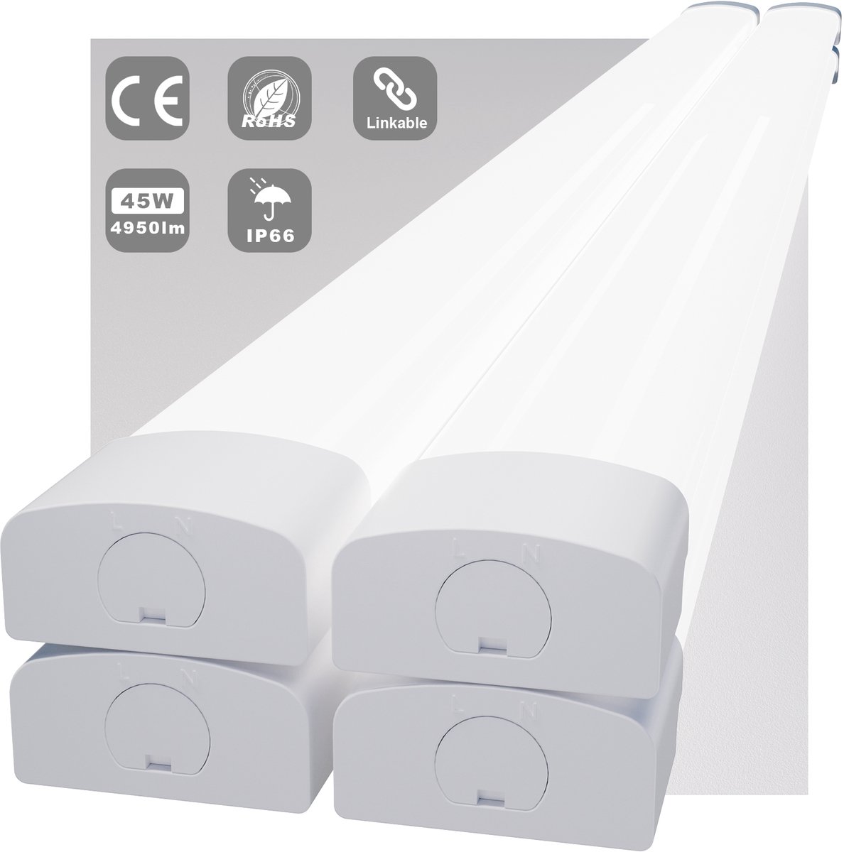MODLICHT - 4PCS LED Batten 150 cm 45W 5000K 5000LM - Daglicht wit - LED TL Armatuur - Voor werkplaats, schuur en als onderbouwverlichting