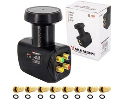 PremiumX Quad LNB voor 4 gebruikers - TV signaalomzetter met weersbestendige behuizing - Digitale Sat-LNB in het zwart inclusief 8 x F-connectoren - DVB-S2 8K UHD 4K Full HD