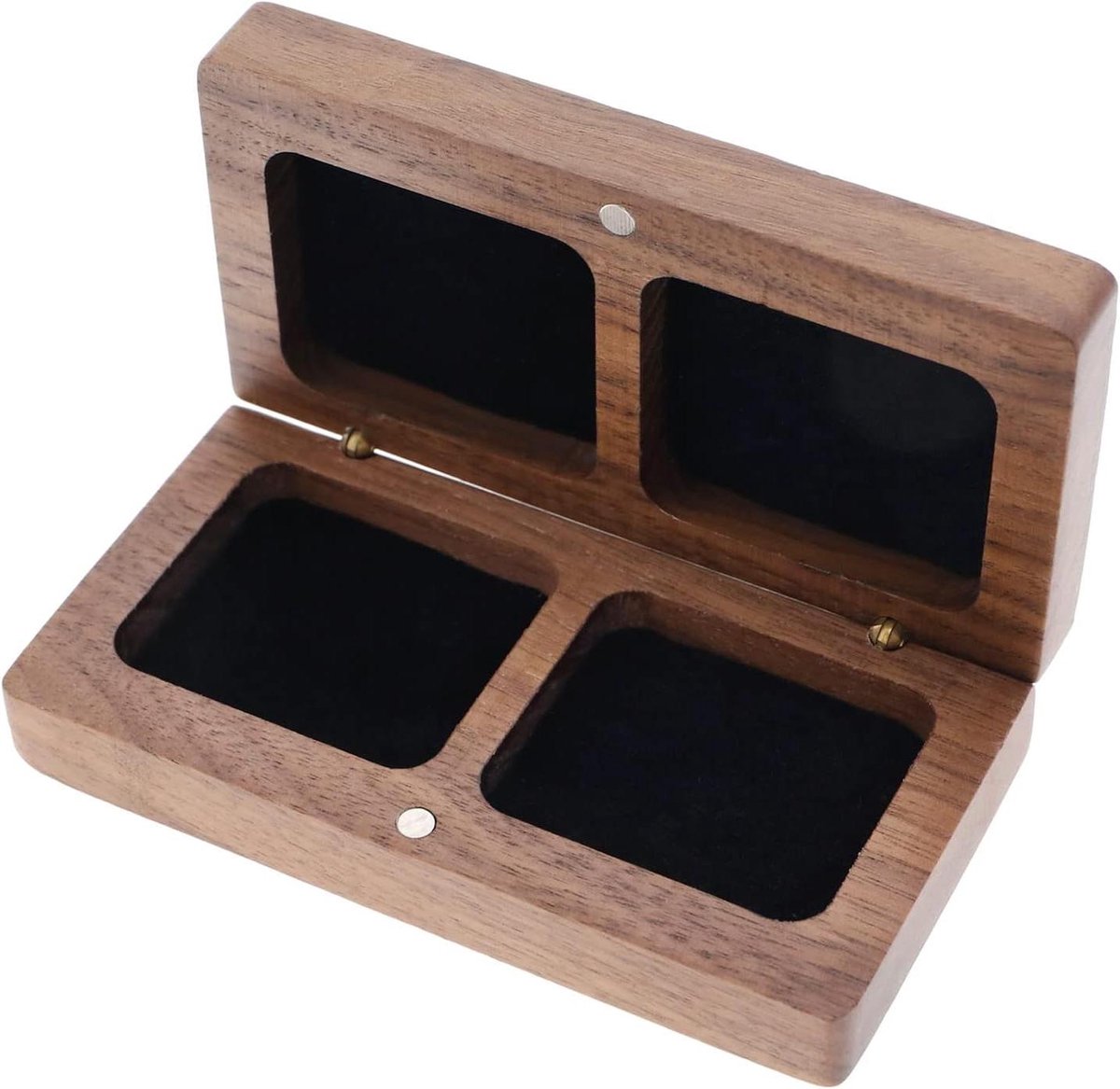 Houten Ringendoos - Juwelendoosje Bruiloft - Ringen Presenteren - Magnetische Sluiting - 10x5.3cm - Houtkleur