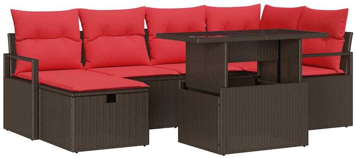 vidaXL Tuinbank - Set - 7 - st - poly - rattan Bruin