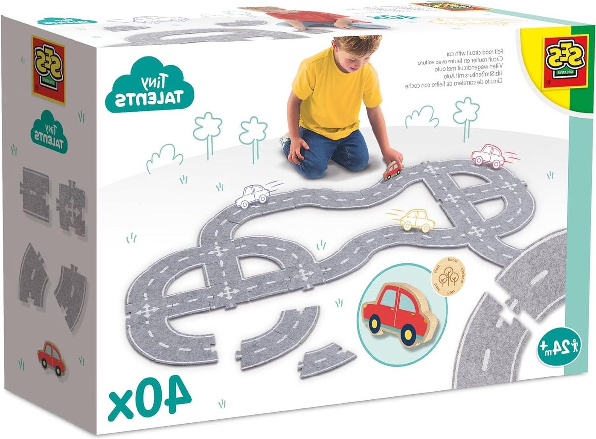 Vilten Straatset - Speelgoed Wegen - Fantasierijk Spelen - Uitbreidbaar met Extra Sets - 40 Delen - Grijs en Rood